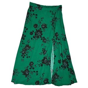 Band of the Free Emerald Floral Midi Skirt Slit Button Boho A-Line M NWT